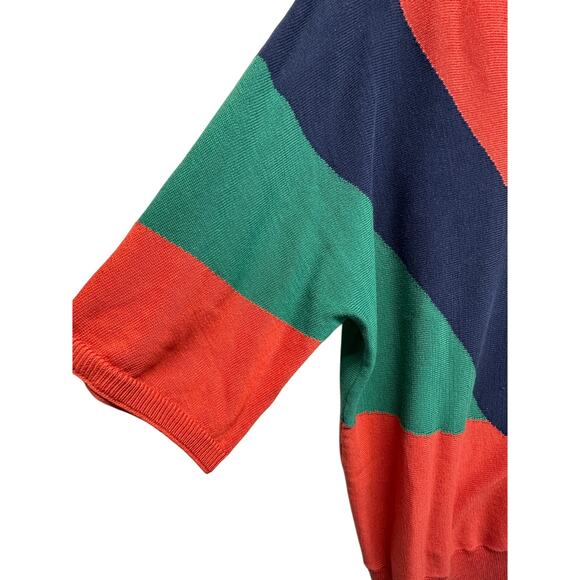 Chico's Color Block Retro Women V Neck Sweater Orange Blue Green 3-XL - Picture 2 of 9